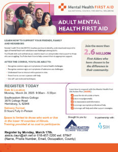 Adult Mental Health First Aid on March 24.