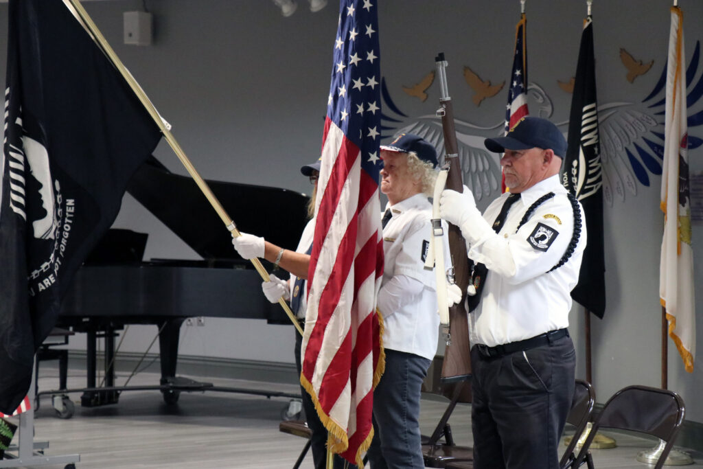 The Color Guard from Eldorado VFW Post 3479 presents the colors during the annual Veterans Recognition Ceremony at Southeastern Illinois College.